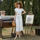Cut-out Cap-sleeve Midi T-shirt Dress