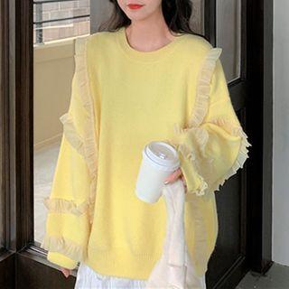 Lace Loose-fit Plain Sweatshirt