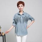 Tab-sleeve Embroidered Blouse