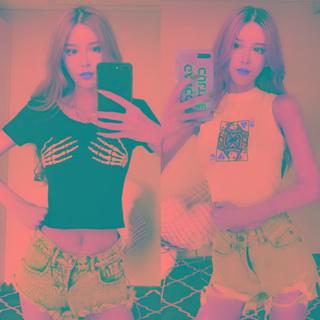 Short-sleeve / Sleeveless Print Cropped T-shirt
