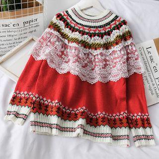 Lace-trim Loose-fit Printed Sweater