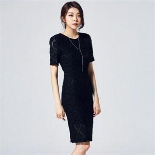 Short-sleeve Zip-up Laced Dress