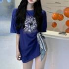 Print Slit Tie-strap T-shirt