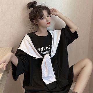 Lace-up Letter Print Mock Two Piece Top