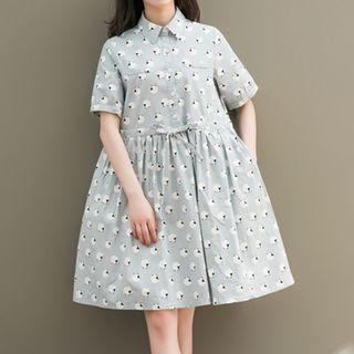 Sheep Print Short Sleeve Shirt Dress