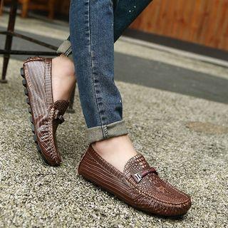 Genuine-leather Croc-grain Loafers