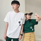 Couple Matching Cat Embroidered Short Sleeve T-shirt