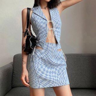 Plaid Mini Skirt / Halter Crop Top