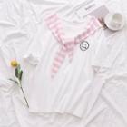 Short-sleeve Smiley Face Embroidered T-shirt White - One Size
