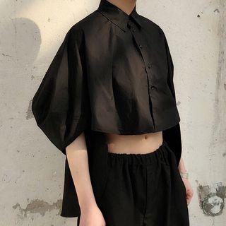 Elbow-sleeve Crop Shirt