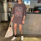 Elbow-sleeve Bicycle Print T-shirt