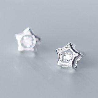 925 Sterling Silver Rhinestone Star Stud Earring 1 Pair - Silver - One Size
