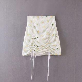 Floral Print Drawstring Mini Pencil Skirt