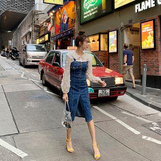 Sleeveless Buttoned Midi Denim Dress Dark Blue - One Size
