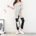 Heart-embroidered Stripe Long T-shirt