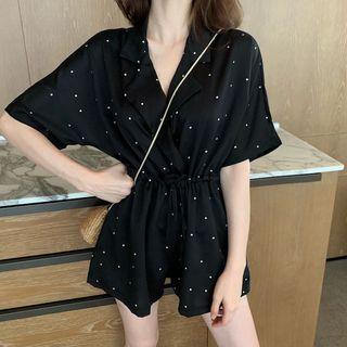 Dotted V-neck Playsuit Black - One Size