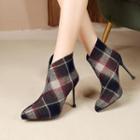 Plaid Pointed High Heel Ankle Boots