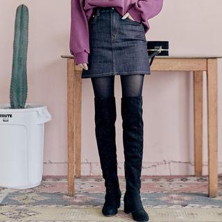 Coated Denim Mini Skirt
