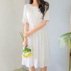Short-sleeve Drawstring-waist Lace-trim Midi Dress