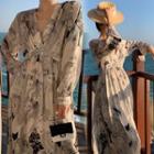 Long Sleeve V-neck Printed Maxi Dress