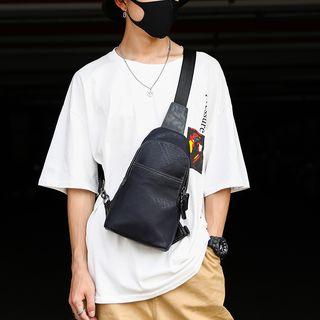 Faux-leather Sling Bag Black Blue - One Size