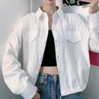 Plain Drawstring Cardigan With Front Pocket
