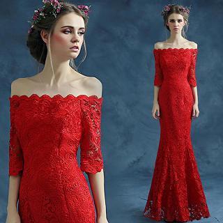Off-shoulder Lace Evening Gown