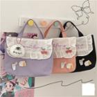 Letter Embroidered Two-tone Ruffle Trim Tote Bag