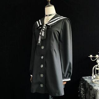 Long-sleeve Sailor-collar Buttoned Mini A-line Dress