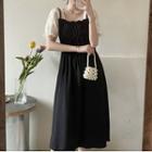 Puff-sleeve Square-neck Mock Two-piece Dress