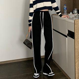 High-waist Drawstring Contrast-trim Wide-leg Pants