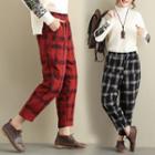 Elastic Waist Plaid Pants