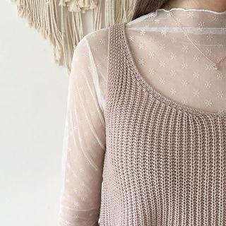 Lace Long-sleeve Mesh Top