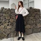Long-sleeve Blouse / Dotted Midi A-line Skirt