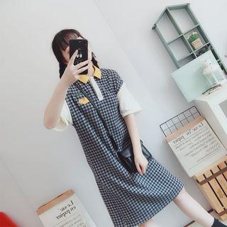 Mock Two-piece Short-sleeve Polo Dress