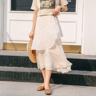 Dotted Layered Midi A-line Chiffon Skirt