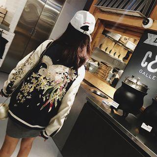Embroidered Color-block Zip Jacket
