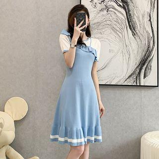 Short-sleeve Mock Two Piece Knit A-line Dress
