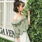 Off-shoulder Lace Panel Ruffle Top
