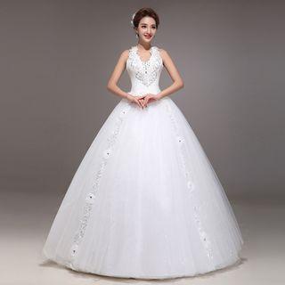 Sequined Halter Wedding Ball Gown