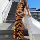 Tiger Print Spaghetti-strap Midi Dress