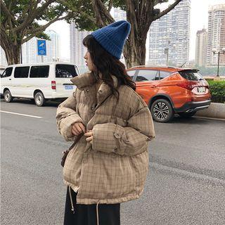 Plaid Padded Jacket Coffee - One Size