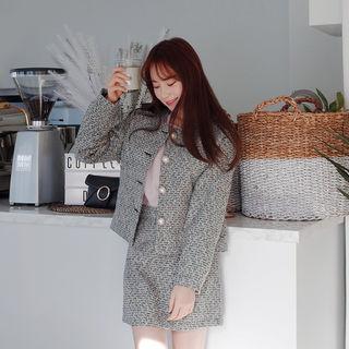Round-neck Faux-pearl Buttoned Jacket