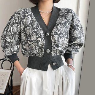 Rosette Knit Blouson Cardigan
