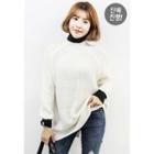 Turtle-neck Contrast-trim Rib-knit Sweater