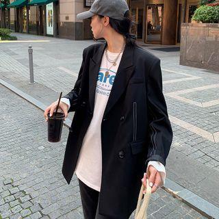 Long-sleeve Polo-collar Double-breasted Plain Blazer