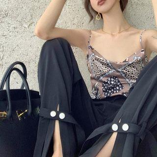 Sleeveless Animal Print Dress / Plain High-waist Pants