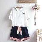 Short-sleeve Printed Polo Shirt / Wide-leg Shorts / Set