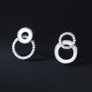 Hoop Rhinestone Shell Asymmetrical Sterling Silver Earring 1 Pair - Silver - One Size