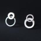 Hoop Rhinestone Shell Asymmetrical Sterling Silver Earring 1 Pair - Silver - One Size